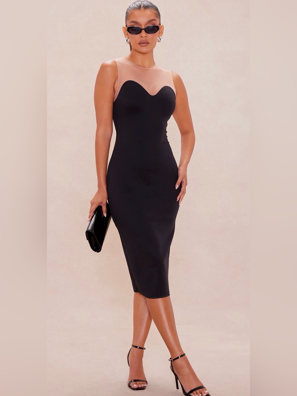 Fashion Nova Black Mesh Cutout Midi Dress-Medium NWT🖤